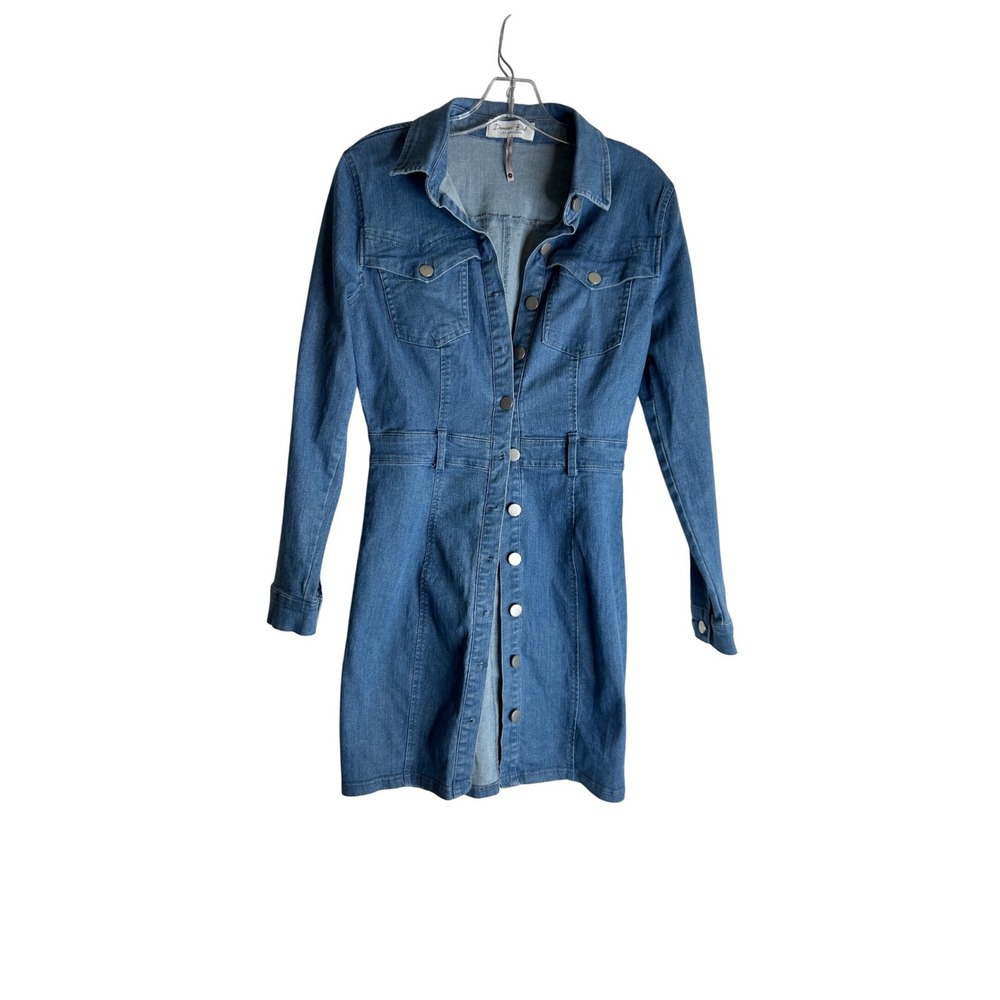 Denim Blvd Los Angeles Blue Denim Button Down Mini Dress Long Sleeve Womens S